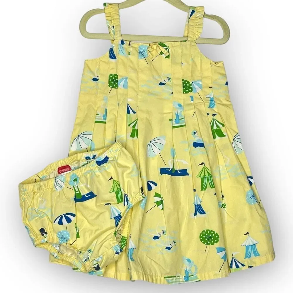 Gymboree Pool Party Yellow Summer Beach Scene Dress Vintage 2004 Girls 2T